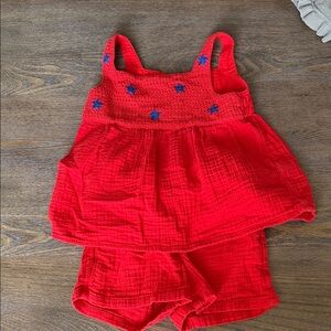 Cat & Jack Red Tank Top and Shorts Set with Blue Star Details